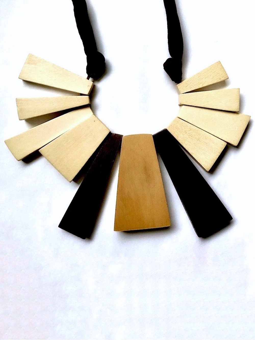 Handcrafted Three Tone Wooden Tribal Statement Necklace